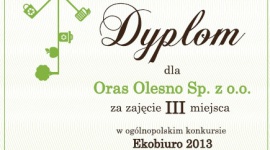 Oraz z nagrodą w konkursie Ekobiuro 2013 BIZNES, Ochrona środowiska - Firma Oras otrzymała nagrodę w konkursie Ekobiuro 2013