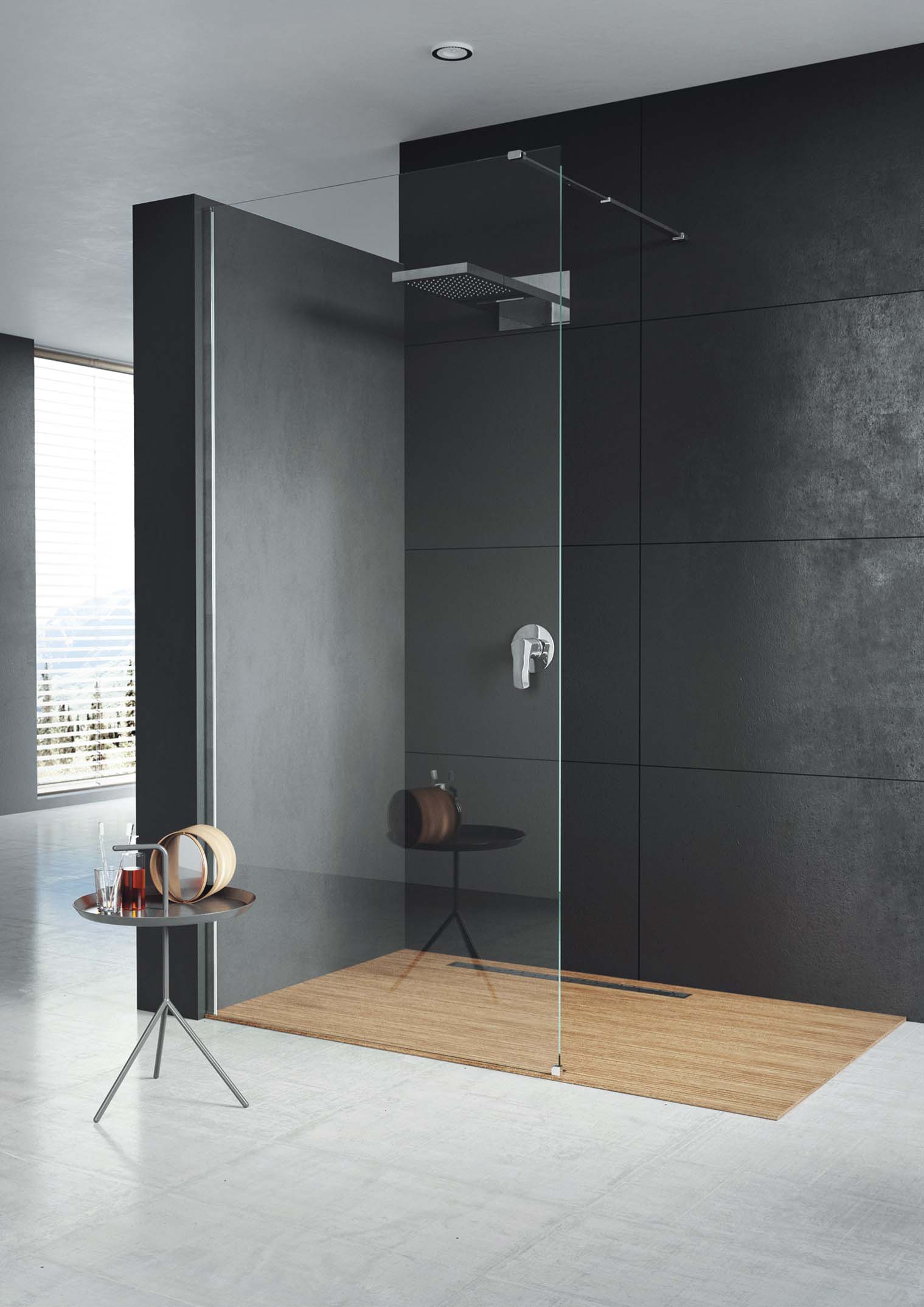 Drewno w łazience Ś i pod prysznicem