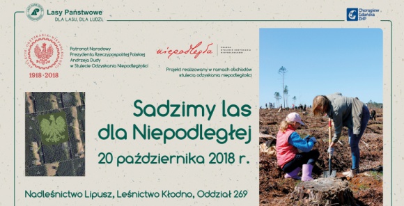 Sadzimy Las dla Niepodległej - Bijemy Rekord Polski BIZNES, Ochrona środowiska - W dniu 20 października 2018 roku, na terenie Nadleśnictwa Lipusz, w Leśnictwie Kłodno każda chętna osoba będzie mogła uczestniczyć w historycznym wydarzeniu, które Patronatem Narodowym objął Prezydent Rzeczypospolitej Polskiej – Andrzej Duda.
